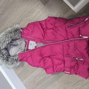 Eddie Bauer Fuchsia Puffer Vest with Faux Fur Trim